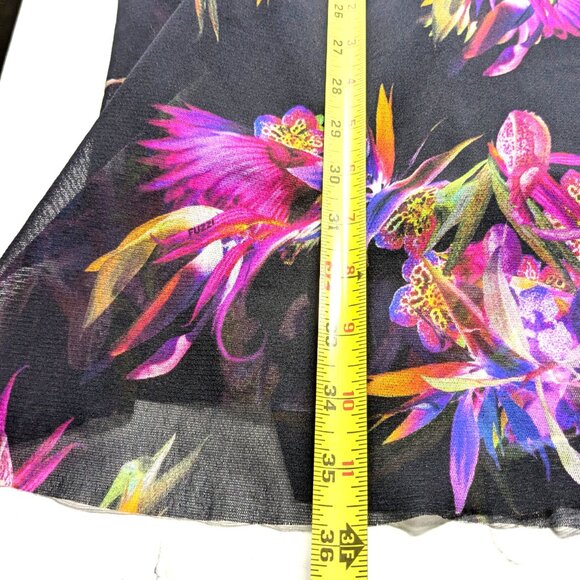 FUZZI Italy Black Floral Mesh Skirt NWT Small Pink Bird Paradise Ruffle Maxi - Picture 15 of 16